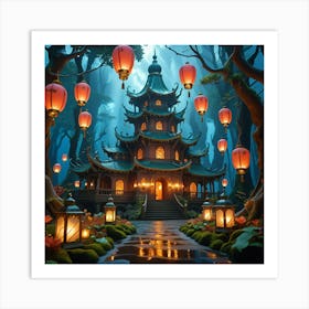 Chinese Lanterns In The Forest Art Print