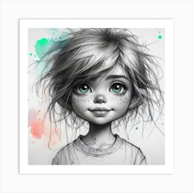 Little Girl With Green Eyes 1 Art Print