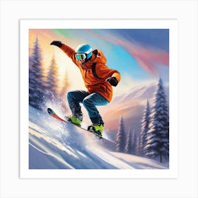 Snowboarder In The Snow 2 Art Print