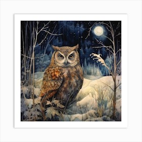 Midnight Magic Forest Owl Art Print Art Print