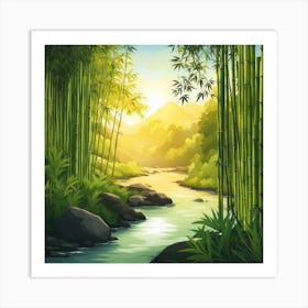 A Stream In A Bamboo Forest At Sun Rise Square Composition 215 Art Print