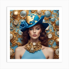 Beautiful Woman In Blue Hat Art Print