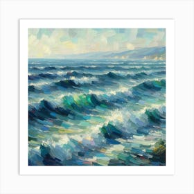 Ocean Waves, Acrylic Painting Style Art Print