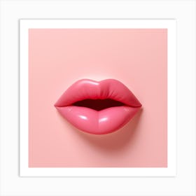 Pink Lips On Pink Background Art Print