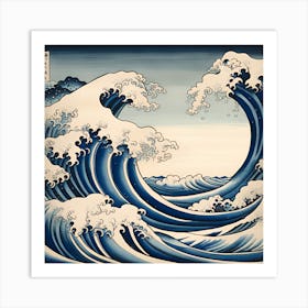 Great Wave Off Kanagawa, Navy Blue Japanese Monochromatic Art Print