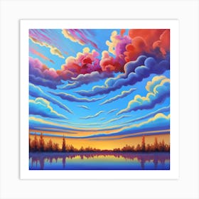 Sunset At The Lake Print Art Print