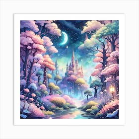 A Fantasy Forest With Twinkling Stars In Pastel Tone Square Composition 412 Art Print