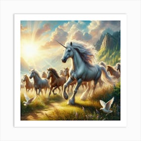 Unicorns In The Meadow Art Print