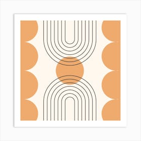 Mid Century Modern Geometric Abstract Rainbow, Sun, Moon in Black and Gold Art Print