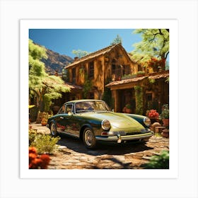 Timeless Harmony: Classic Car and Historic Home Art Print