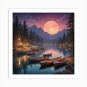 Moonlight On The Lake 6 Art Print