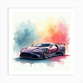 Aston Martin Valkyrie Amidst A Colorful Watercolor Backdrop, No Signature Or Logo 1 Art Print