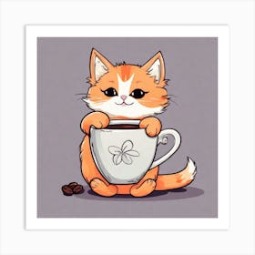 Cute Orange Kitten Loves Coffee Square Composition 13 Art Print