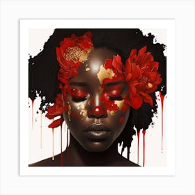 Woman With Red Flowers 1 Art Print