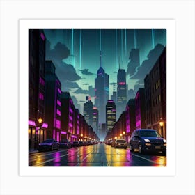 Illuminated Urban Jungle A Neon Haven Art Print