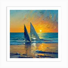 Sailboats At Sunset 2 Art Print