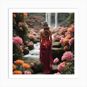 Girl In A Red Dress Art Print