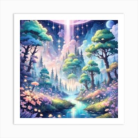 A Fantasy Forest With Twinkling Stars In Pastel Tone Square Composition 410 Art Print