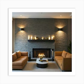 Modern Living Room With Fireplace 32 Art Print