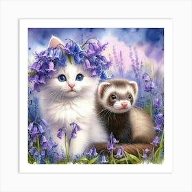 Ferret And Bluebells Art Print