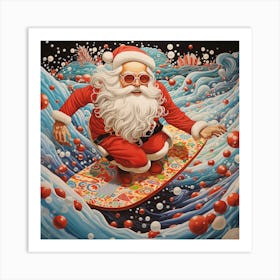 Santa Surfing Art Print