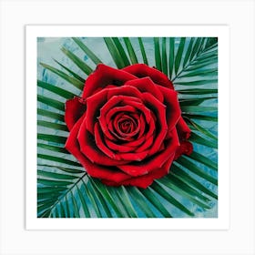 Red Rose On Water Art Print