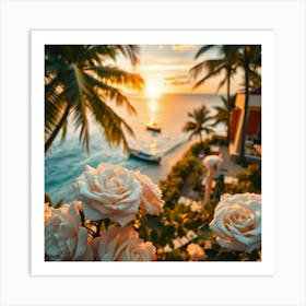 Sunset Roses On The Beach1 Art Print