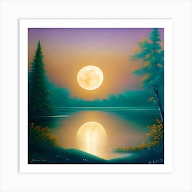 Full Moon Over Lake 1 Art Print