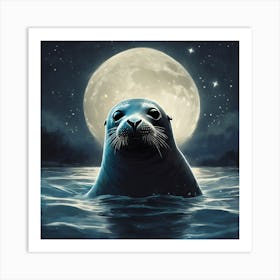 Seal In The Moonlight Art Print