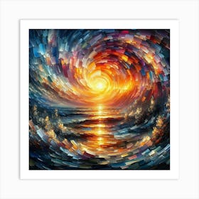 Enchanting Sunset: Impasto Oil Painting with Dark Art and Broken Glass Effect. Art Print