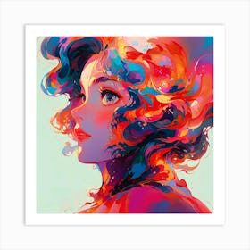 Girl With Colorful Hair 2 Art Print