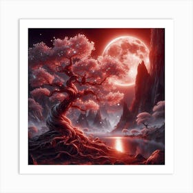 Red Tree In The Moonlight Art Print