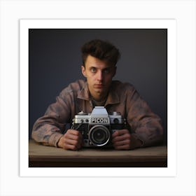 Portrait Of A Young Man with camera Art Print