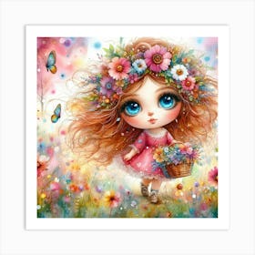 Little Girl With Flowers 3 Art Print