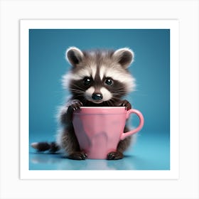 Cute Raccoon with pink cup Art Print