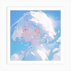 Anime Girl With White Hair Art Print