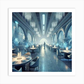 An Atmospheric Interior Of A Futuristic Dining Hal Art Print