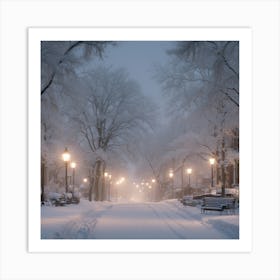 Snowy Street In Winter Art Print