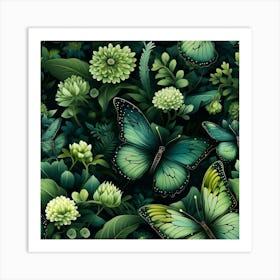 Green Butterflies Art Print