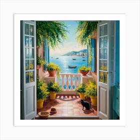 Open Window With Cat Matisse Style Amalfi Coast (4) 1 Art Print