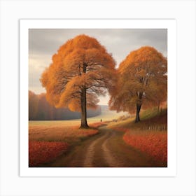 Two Trees In Autumn Art Print