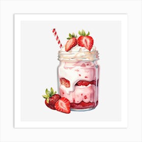 Strawberry Ice Cream In A Mason Jar Art Print