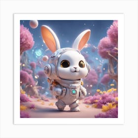 A Super Cute Chibi Zodiac Bunny, In The Universe, With Snowwhite Shiny Fur, Happy Smile, Happy Smil Art Print