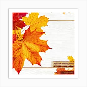 Autumnal Leaf Illustration One Central Maple Foliage Display Flanked By Smaller Elements Of Orange 2 1 Art Print