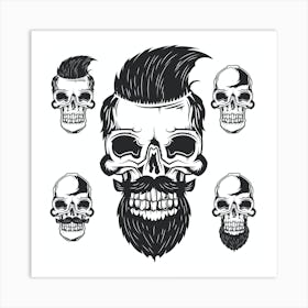 Skull With Beard And Mustache Art Print