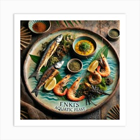 A Beautifully Plated Seafood Platter Called Enki’S Art Print