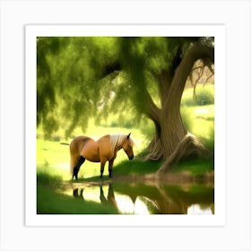 Horse By The Pond Art Print