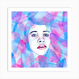 Woman's Face Blue and Pink Art Print