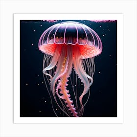 Spectral Elegance: The Black and Pink Portrait of a Ghostly Jellyfish Art Print