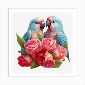 Parrots And Roses 9 Art Print